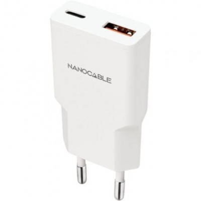 CARGADOR USB-C/PD + USB-A/QC 20W BLANCO NANOCABLE