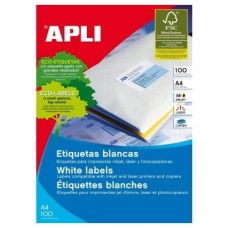 CAJA 100 HOJAS ETIQUETAS BLANCAS PERMANENTES 105,0 X 42,4 MM APLI 1277 (Espera 4 dias)