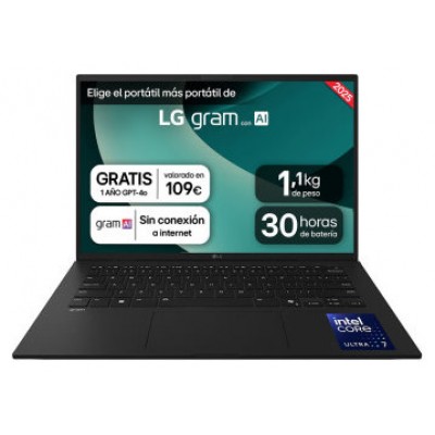 LG Gram 14ZD90T Intel Core Ultra 7 255H Port&aacute;til 35,6 cm (14") WUXGA 16 GB LPDDR5x-SDRAM 1 TB SSD FreeDOS Espa&ntilde;ol Negro (Espera 4 dias)