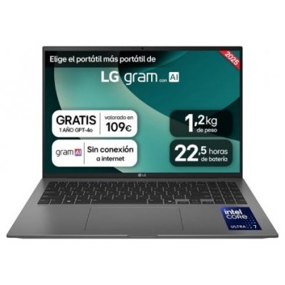 LG Gram 16ZD90T Intel Core Ultra 7 255H Port&aacute;til 40,6 cm (16") WQXGA 16 GB LPDDR5x-SDRAM 1 TB SSD Wi-Fi 7 (802.11be) FreeDOS Negro (Espera 4 dias)