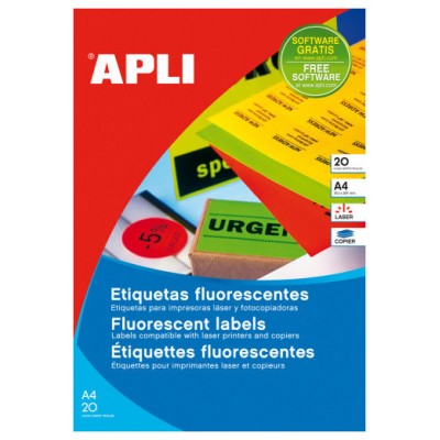 PACK 20 HOJAS (20UD.)ETIQUETAS VERDE FLUORESCENTE PERMANENTES 210,0 X 297,0 MM APLI 2881 (Espera 4 dias)