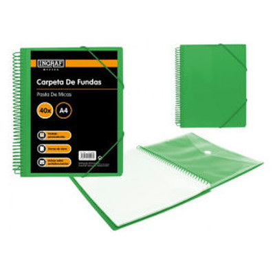 CARPETA ESPIRAL 40 FUNDAS CON SOBRE A4 VERDE POLIPROPILENO INGRAF 332497 (MIN24) (Espera 4 dias)