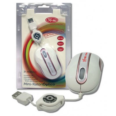 Mouse 3free Mini Optico Usb Msm201/wp Cable Retractil