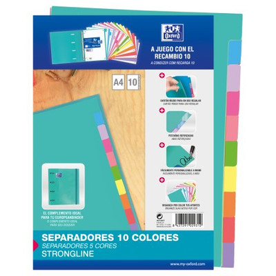 SEPARADORES CARTULINA STRONGLINE A4 10 POSICIONES - 10 COLORES OXFORD 400149957 (Espera 4 dias)