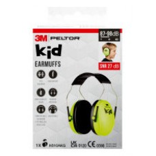 CASCOS OREJERAS ACOLCHADAS CON DIADEMA PROTECCION AUDITIVA INFANTIL PELTOR H510AKG-1 VERDE NEÓN SNR-27DB 3M 7100334987 (Espera 4 dias)