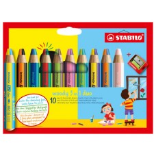 ESTUCHE 10 LAPICES + SACAPUNTAS WOODY 3 COLORES EN 1 STABILO (Espera 4 dias)