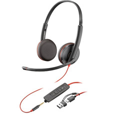HP Poly Auriculares est&eacute;reo Poly Blackwire 3225 USB-C + Conector de 3,5 mm + Adaptador USB-C/A (Espera 4 dias)