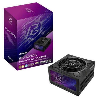 FUENTE ALIMENTACION ASROCK PG-1000G,PSU,1000W,80 PLUS GOLD/A,135MM,MODULAR,PCI-E 5.1 (12+4pin)x1,PCI-E (6+2 pin)x3,SATA (5 pin)x9 (Espera 4 dias)