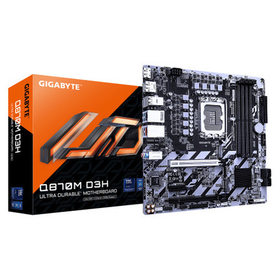 GIGABYTE Q870M D3H Placa Base &ndash; CPUs Intel Core Ultra (Serie 2), VRM de 4+1+2 fases, hasta 6400 MHz DDR5 (O.C), 2&times; M.2 PCIe 4.0, LAN 2.5 GbE, USB 3.2 Gen 2 (Espera 4 dias)