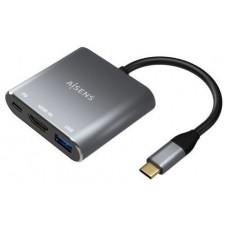 AISENS - Conversor USB-C A HDMI/USB-C/TIPO A USB 3.0, 3 EN 1, GRIS, 15 CM