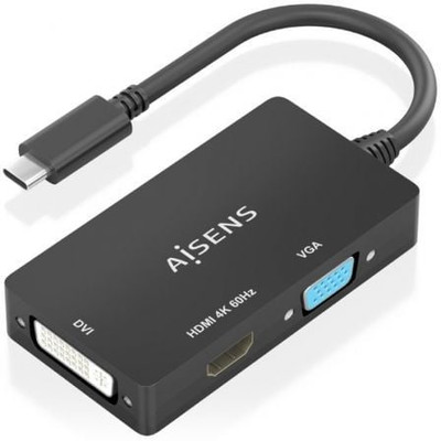 AISENS - CONVERSOR USB-C A DVI/HDMI/VGA, USB-C/M-DVI/H-HDMI/H-VGA/H, NEGRO, 15CM