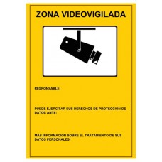 Cartel de plastico - Serigrafia Zona Videovigilada - Homologado - 297 (Al) x 210 (An) mm - Uso inter