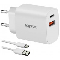 APPROX CARGADOR 20W QC 1 X USB A+ 1 X USB C+CABLE