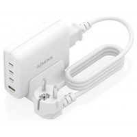 AISENS - CARGADOR SOBREMESA GaN 140W, 3xUSB-C PD3.1 QC4.0 QC5.0, 1xUSB-A QC3.0, BLANCO