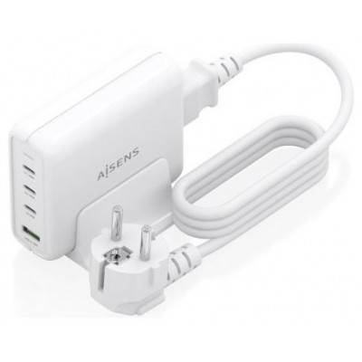 AISENS - CARGADOR SOBREMESA GaN 140W, 3xUSB-C PD3.1 QC4.0 QC5.0, 1xUSB-A QC3.0, BLANCO