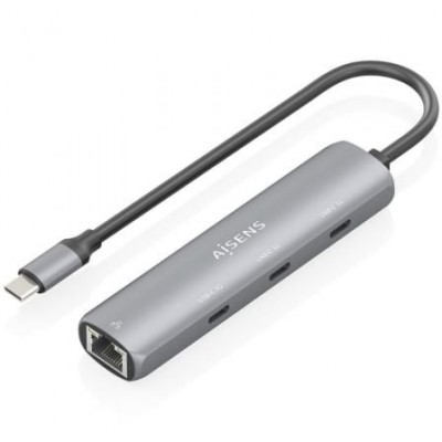AISENS - DOCK USB-C A ETHERNET GIGABIT + HUB 3xUSB-C, GRIS, 15CM
