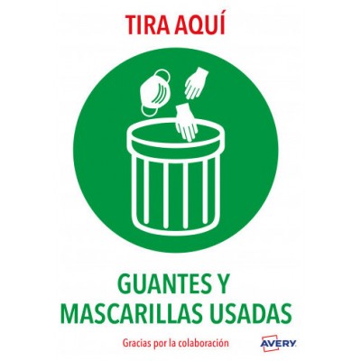 SEÑALES ADHESIVOS PREIMPRESO  "TIRA AQUÍ GUANTES Y MASCARILLAS USADAS" SOBRE DE 2 HOJAS EN A4 AVERY AV_KITCOVID7_ES (Espera 4 dias)