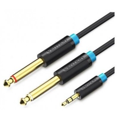 CABLE AUDIO ESTEREO JACK 3.5/M 2xJACK 6.5/M 1 M NEGRO VENTION (Espera 4 dias)