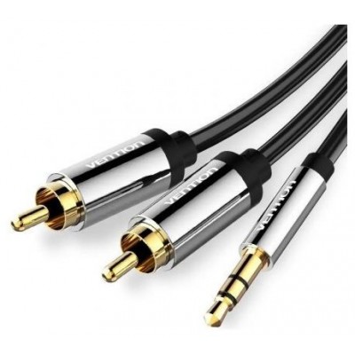 CABLE AUDIO ESTEREO JACK 3.5/M 2xRCA/M 1 M NEGRO/PLATA VENTION (Espera 4 dias)