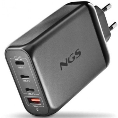 CARGADOR PARED GaN 3xUSB-C + USB-A 140W NEGRO NGS (Espera 4 dias)
