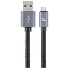 CABLE USB TIPO C GEMBIRD TRENZADO ALGODÃ?N CONECTORES METÃ?LICOS, 1,8 M, NEGRO