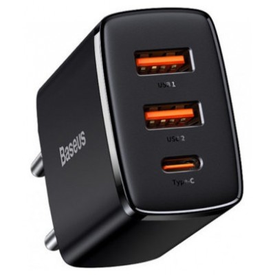 BASEUS COMPACT QUICK CHARGER 2U+C 30W EU BLACK (Espera 4 dias)