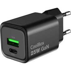 COOLBOX Cargador Gan 25W USB-A/USB-C Pared Negro-SX2 COOLBOX Cargador Gan 25W USB-A/USB-C Pared Negro