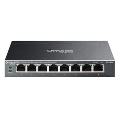 TP-Link Omada ES208GP switch Gestionado L2 Gigabit Ethernet (10/100/1000) Energ&iacute;a sobre Ethernet (PoE) DIN rail Negro (Espera 4 dias)