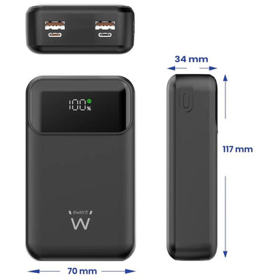 EWENT POWERBANK 65W, 20000mAh CARGA R&Aacute;PIDA