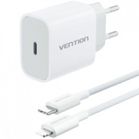 CARGADOR PARED 20W USB-C + CABLE USB-C A LIGHTNING BLANCO VENTION (Espera 4 dias)