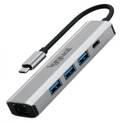 iggual Hub tipo C 5 puertos 3xUSB + RJ45 + tipo C