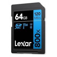 LEXAR 64GB PROFESSIONAL 800X PRO SDXC UHS-I CARDS,  UP TO 150MB/S READ, C10 V30 U3 (Espera 4 dias)