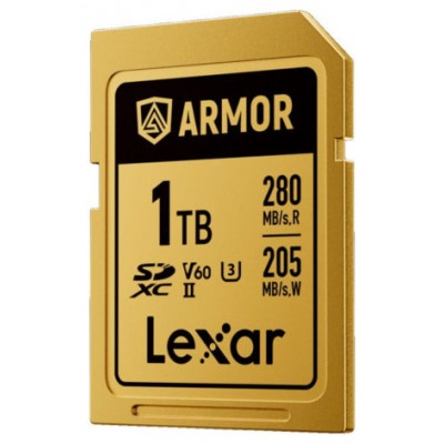 LEXAR 1TB PROFESSIONAL ARMOR GOLD SDXC UHS-II CARDS, UP TO 280MB/S READ 210MB/S WRITE C10 V60 U3,STAINLESS STEEL CASING, IP68 (Espera 4 dias)-SX148 LEXAR 1TB PROFESSIONAL ARMOR GOLD SDXC UHS-II CARDS, UP TO 280MB/S READ 210MB/S WRITE C10 V60 U3,STAINLESS STEEL CASING, IP68 (Espera 4 dias)
