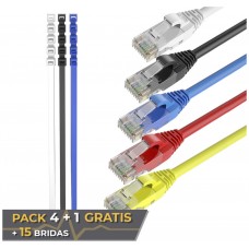 Pack 4 Cables + 1 GRATIS Ethernet CAT6 RJ45 24AWG 0.5m + 15 Bridas Max Connection (Espera 2 dias)