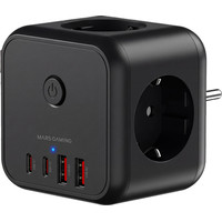 CARGADOR CUBO 3xAC + 2xUSB-C + 2xUSB-A 20W PD+GaN TYPE-F NEGRO MARS GAMING (Espera 4 dias)