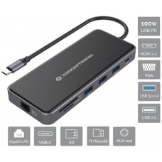 CONCEPTRONIC ADAPTADOR USB-C 12IN1 HDMIx2 VGA USB-C DATOS USB-A AUDIO LAN GIGABIT LECTOR DE TARJETAS DONN15G