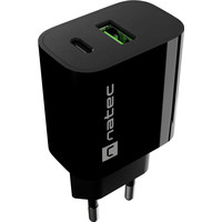 CARGADOR NATEC RIBERA 20W 1XUSB-A QC3.0 + 1XUSB-C PD3.0 NEGRO