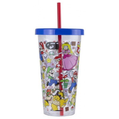 VASO DE PLÁSTICO CON PAJITA SUPER MARIO 700ML PALADONE PP8015NN (Espera 4 dias)