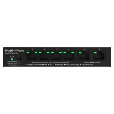 RUIJIE REYEE ETHERNET POE SWITCH 6 (4XPOE) PORTS ETHERNET METAL