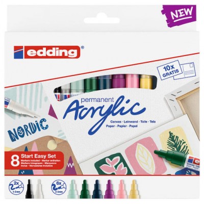 Edding Acrylic Negro, Azul, Marrón, Verde, Azul claro, Rosa, Púrpura, Blanco, Amarillo 8 pieza(s) (Espera 4 dias)