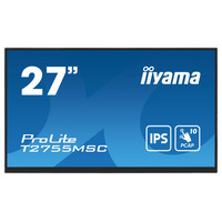 MONITOR IIYAMA 27" IPS BONDED PCAP 10P TOUCH, 1920X1080, FLAT BEZEL FREE GLASS FRONT, HDMI, DISPLAYPORT, 360CD/M&sup2;, USB HUB 2X 3.2, SPEAKERS, BUILT-IN WEBCAM & MICROPHONE, BOOKSTAND (T2755MSC-B1) (Espera 4 dias)