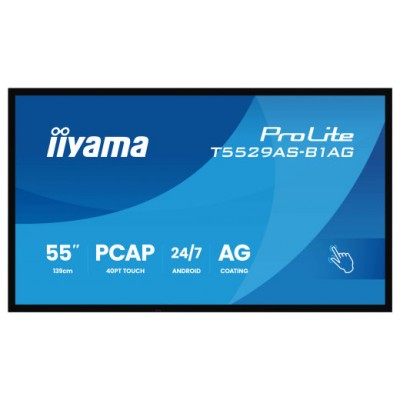 MONITOR IIYAMA 55" ALL-IN-ONE INTERACTIVE DISPLAY/ ANDROID 14 OS/ 3840X2160, 4K UHD PANEL, 2XHDMI + USB-C (DP-ALT), 450CD/M&sup2;, USB TOUCH INTERFACE, 4GB RAM / 32GB STORAGE, RS232C,  USB 2X 2.0, LAN, WIFI, 24/7 OPERATION, IISHARE, (T5529AS-B1AG) (E