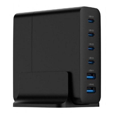 CARGADOR RAPIDO GEMBIRD USB GAN DE 6 PUERTOS 75 W NEGRO