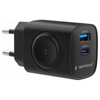 CARGADOR GEMBIRD 2-1 USB CARGA RAPIDA + APPLE WATCH NEGRO