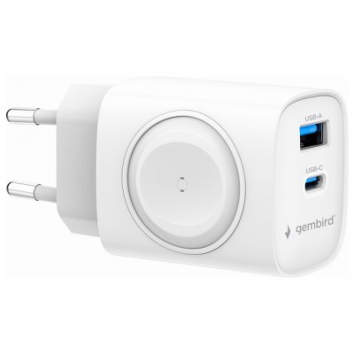 CARGADOR GEMBIRD 2-1 USB CARGA RAPIDA + APPLE WATCH BLANCO