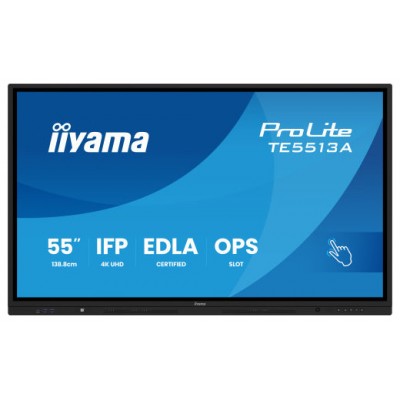 PANTALLA INTERACTIVA 55" EDLA, ANDROID 14, 8/128GB UHD IPS, MM 2X 20W  + 20W SUBWR, 2X HDMI, DP , 2X USB-C,  450CD/M, HORIZ , MEDIA PLAY USB PORTS, ANTIGLARE, LAN, RS232C, IIWARE WIFI-6/BT 5.0, OPS SLOT, VESA 400X400 (MOUNT INCLUDED) (TE5513A-B1AG) (
