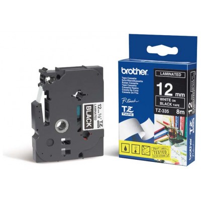 BROTHER Cinta laminada Negro / blanco 12 mm